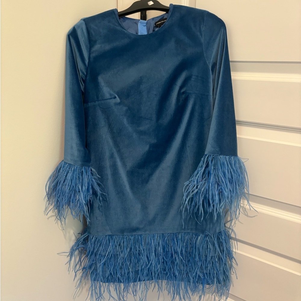 Karen Millen size 6 velvet dress with feather trim